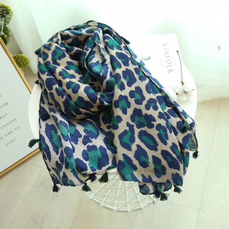 

Leopard Pattern Scarf with Tassels, Length: 180cm(Green)