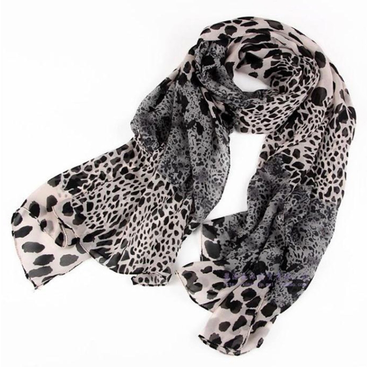 

Women Chiffon Thin Leopard Silk Scarf Shawl Scarf, Size:160 x 50cm(Grey Black)