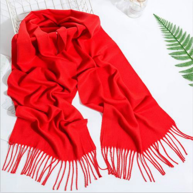 

Autumn and Winter Imitation Cashmere Solid Color Scarf Tassels Scarf, Size:180 x 32cm(Red)