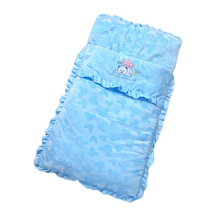

Autumn and Winter Models Thicken Baby Sleeping Bag Cartoon Embroidery Baby Stroller Accessories(Blue)