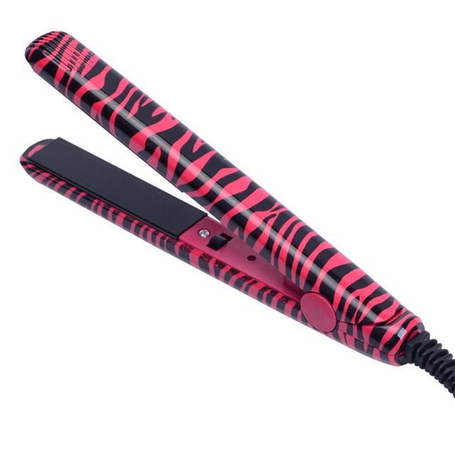 

Professional Hairstyling Mini Portable Ceramic Flat Iron Hair Straightener Irons(Red zebra straight)