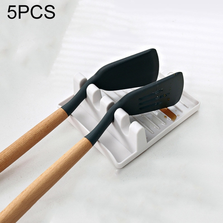 

5 PCS Kitchen Spatula Shelf Spoon Pad Household Multifunctional Plastic Wall Hanging Rack(White)