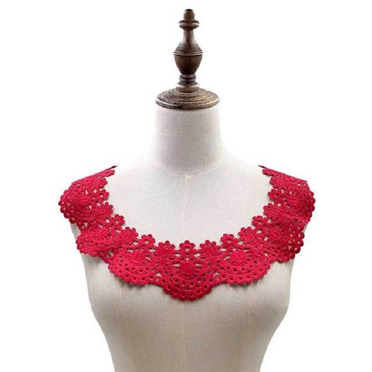 

Red Wine Milk Silk Lace Embroidered Collar Hollow Fake Collar DIY Clothing Accessories, Size: about 32 x 26cm
