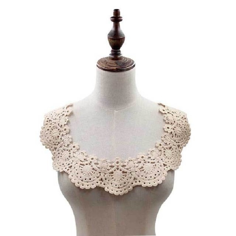 

Beige Milk Silk Lace Embroidered Collar Hollow Fake Collar DIY Clothing Accessories, Size: about 32 x 26cm