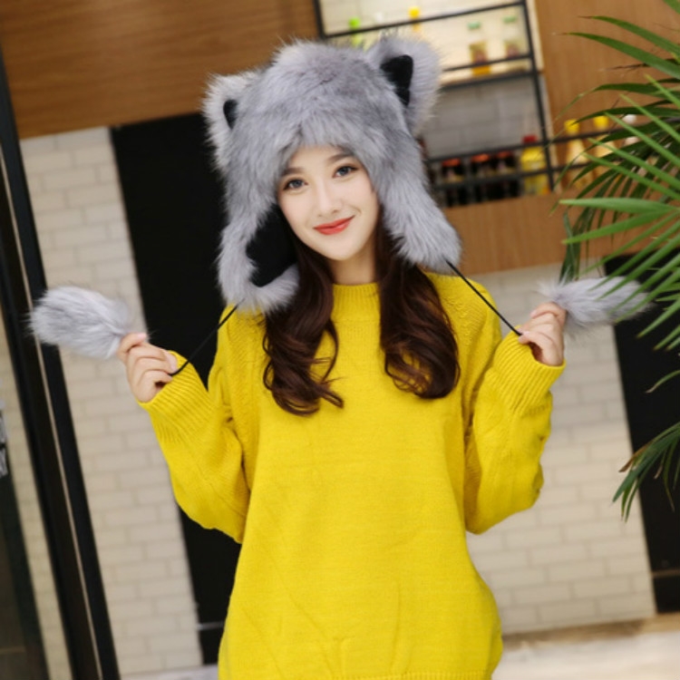 

Winter Padded Warm Imitate Fur Bomber Hat for Men and Women, Size:L(Gray)