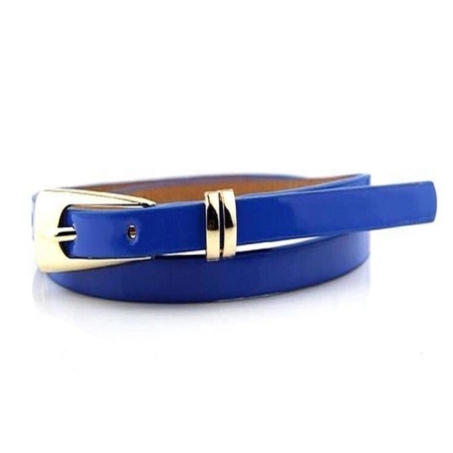 

Candy-colored PU Leather Rectangular Buckle Thin Belt for Women, Length: 1050 x 11mm(Blue)