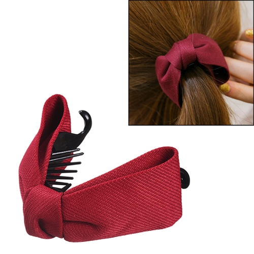 

Sweet Fabric Bow Hair Claw Elegant Women Solid Cloth Ties Banana Hair Crab Clips Ponytail Hold Girl Hair Accessories(Wine red)