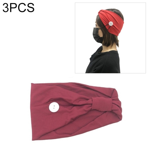 

3 PCS Headband Headscarf Sports Yoga Knitted Sweat-absorbent Hair Band with Mask Anti-leash Button(Deep Red)