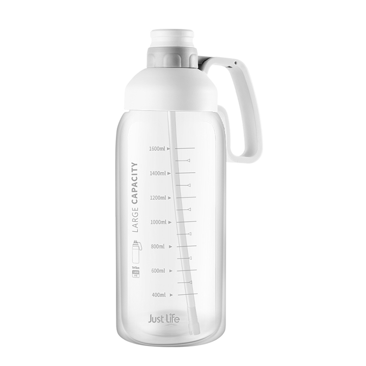 

1.8L Plastic Water Cup With Scale Large Capacity Portable Straw Space Cup Outdoor Sports Bottle(Beige)