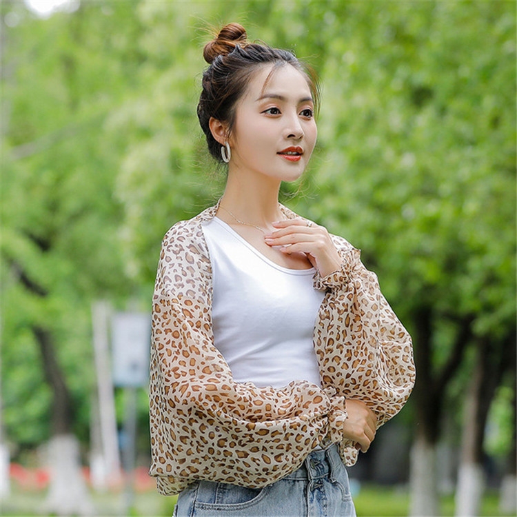 

2 PCS Spring And Summer Chiffon Sun Protection Clothing Outdoor Riding Cashew Printed UV Protection Sleeve, Size:160 x 50cm(Leopard)