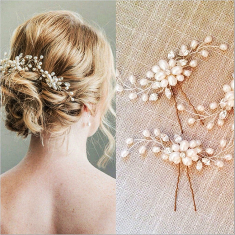 

Elegant Bridal Wedding Crystal Pearl Flower Hair Pins Handmade Bridesmaid Bridal Veil Hair Accessories(Silver)