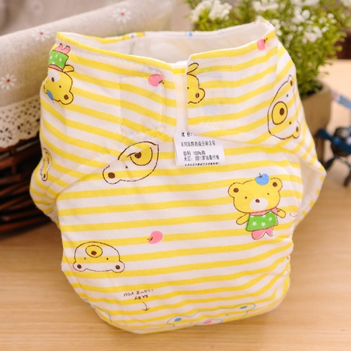 

Cartoon Bear Pattern Waterproof Breathable Baby Cotton Cloth Diaper Yellow, Size:L