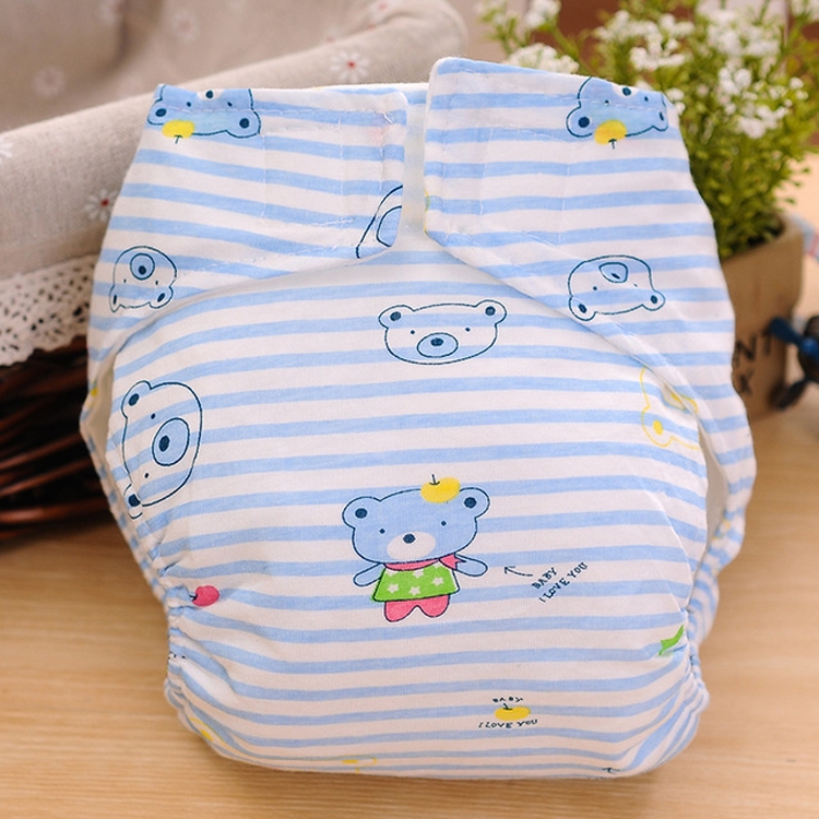 

Cartoon Bear Pattern Waterproof Breathable Baby Cotton Cloth Diaper Blue, Size:M