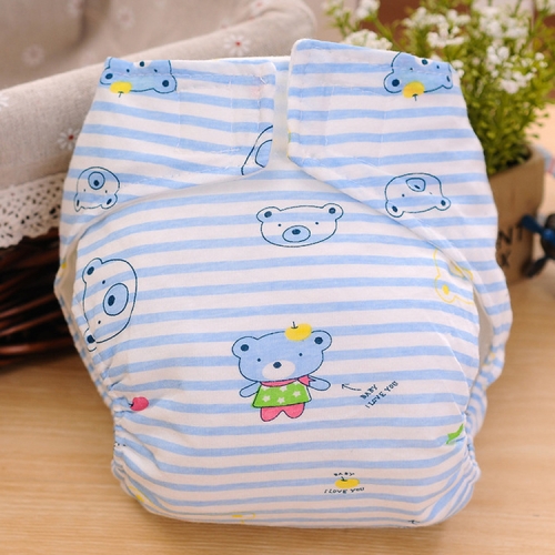 

Cartoon Bear Pattern Waterproof Breathable Baby Cotton Cloth Diaper Blue, Size:L