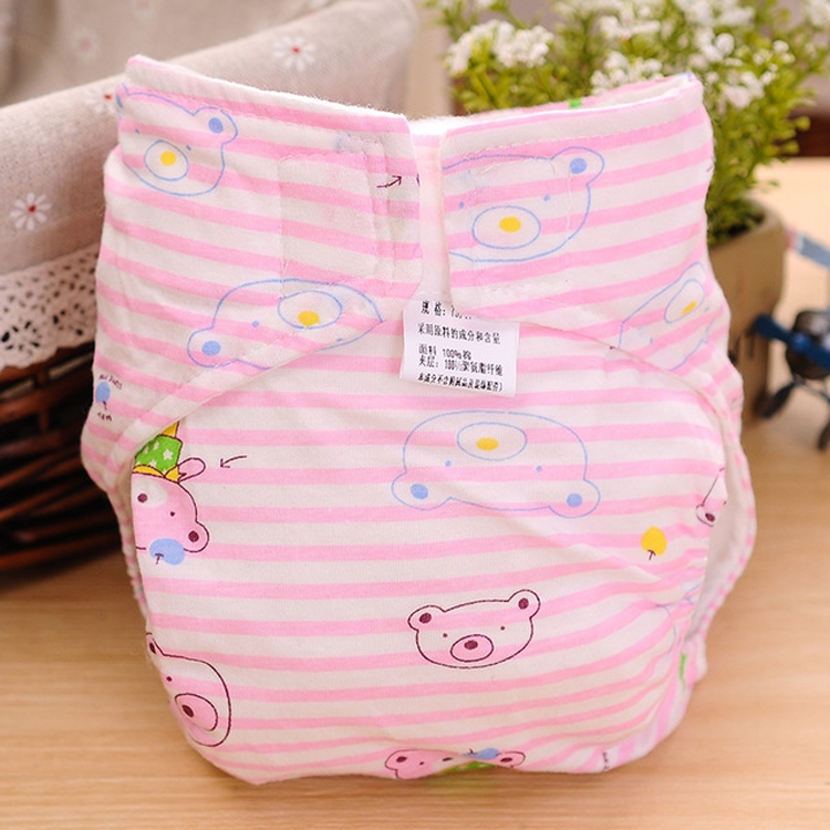 

Cartoon Bear Pattern Waterproof Breathable Baby Cotton Cloth Diaper Pink, Size:L