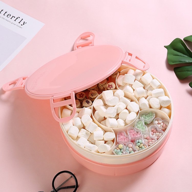 

Home Living Room Double-layer Divided Candy Storage Box with Cover Lip(Pink)