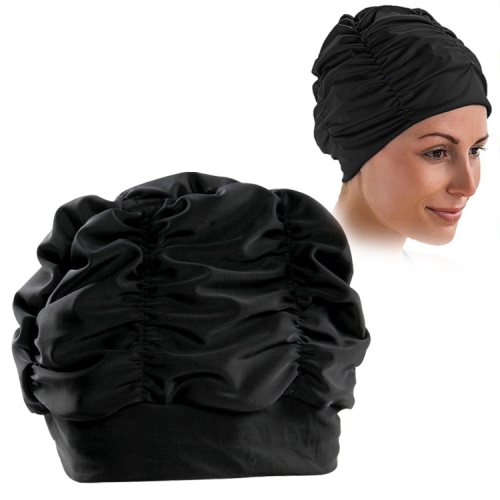 

Women Earmuffs Pleated Cloth Swimming Cap(Black)