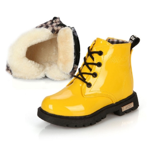 

Kids Shoes PU Leather Lace Up High Children Sneakers Autumn Winter Children Shoes Add Cotton, Shoe Size:21(Yellow)