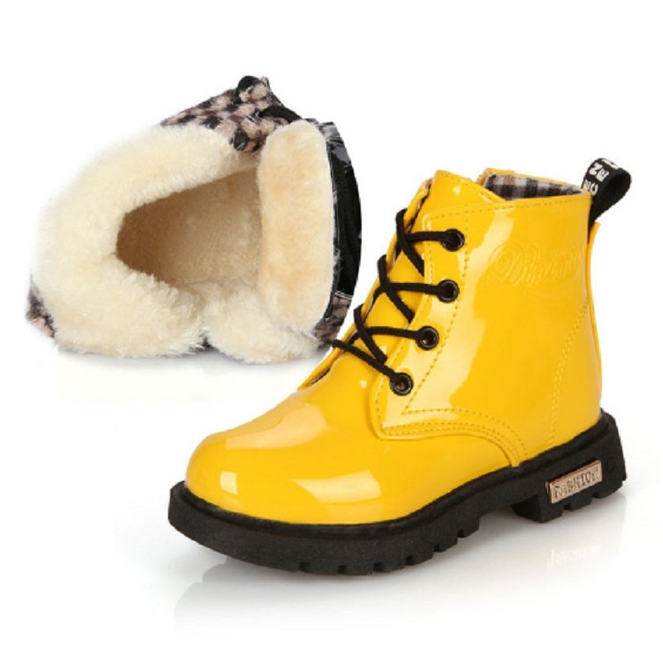 

Kids Shoes PU Leather Lace Up High Children Sneakers Autumn Winter Children Shoes Add Cotton, Shoe Size:22(Yellow)