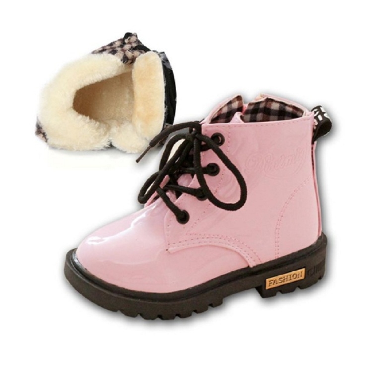 

Kids Shoes PU Leather Lace Up High Children Sneakers Autumn Winter Children Shoes Add Cotton, Shoe Size:29(Pink)