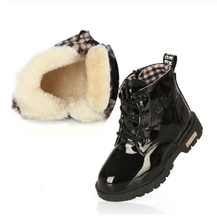 

Kids Shoes PU Leather Lace Up High Children Sneakers Autumn Winter Children Shoes Add Cotton, Shoe Size:32(Black)
