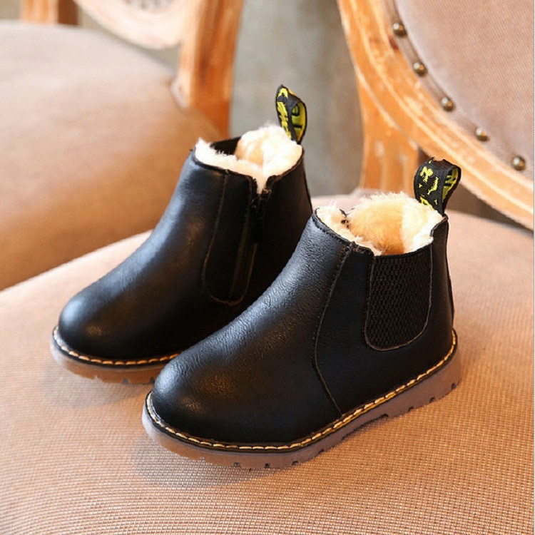 

Winter Warm Snow Boots Children Martin Boots Handmade Boots, Size:23(Black )