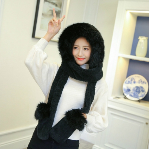 

Autumn and Winter One-piece Warm Scarf Gloves Bomber Hats for Women, Size:One Size(Black)