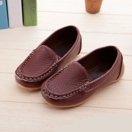 

PU Leather Soft Comfortable Loafers Slip Kids Shoes, Size:22(Brown)