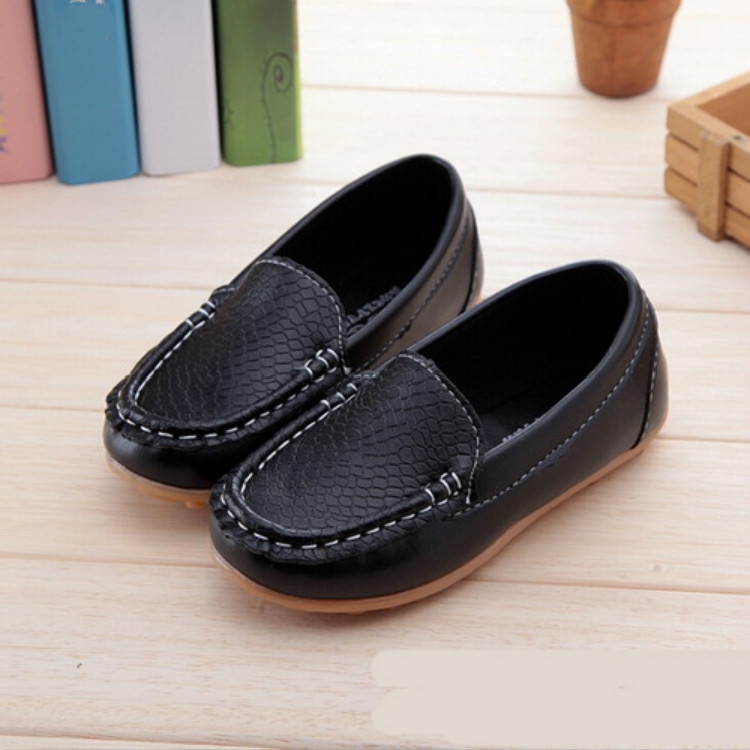 

PU Leather Soft Comfortable Loafers Slip Kids Shoes, Size:29(Black)