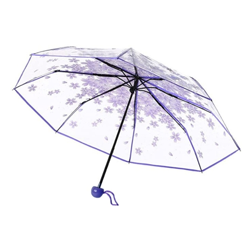 

2 PCS Cherry Blossom Transparent Triple-fold Umbrella Individual Folding Umbrella(Purple)