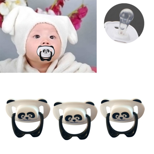 

3 PCS Baby Silicone Pacifier Panda Head With Cover Pull Ring Pacifier Pattern Random Delivery(White Border Round Head)