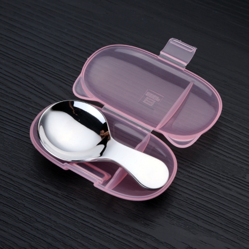 

SSGP Stainless Steel Short Handle Spoon Children Creative Portable Tableware Set(Pink+Silver)