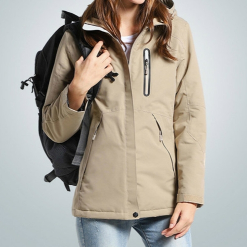 

Autumn and Winter Men and Women Smart Heating Jacket Carbon Fiber Heating Travel Jacket, Size:L(Women Khaki)