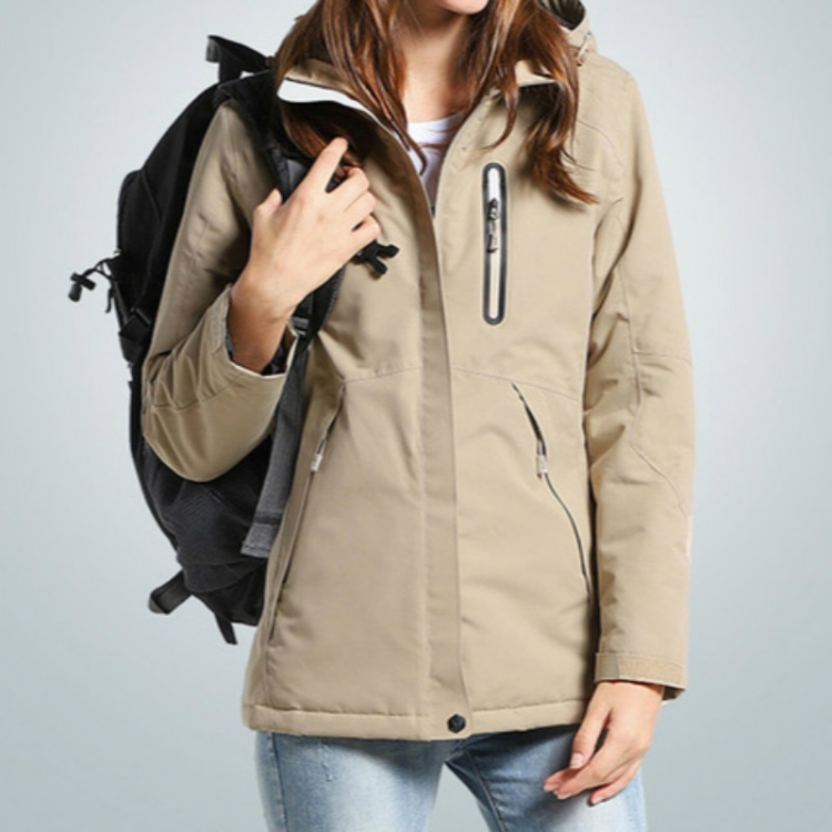 

Autumn and Winter Men and Women Smart Heating Jacket Carbon Fiber Heating Travel Jacket, Size:XL(Women Khaki)
