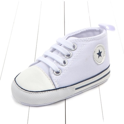 

3 Pairs Canvas Classic Sports Sneakers Newborn Baby Boys Girls First Walkers Shoes Infant Toddler Soft Sole Anti-slip Baby Shoes, Baby Age:0-6 Months(White Star)