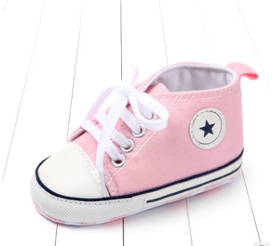 

3 Pairs Canvas Classic Sports Sneakers Newborn Baby Boys Girls First Walkers Shoes Infant Toddler Soft Sole Anti-slip Baby Shoes, Baby Age:0-6 Months(Light Pink Star)