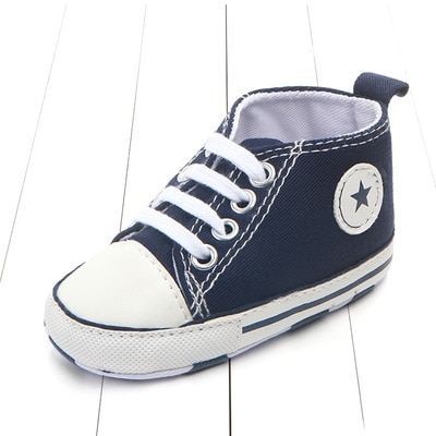 

3 Pairs Canvas Classic Sports Sneakers Newborn Baby Boys Girls First Walkers Shoes Infant Toddler Soft Sole Anti-slip Baby Shoes(Darkblue Star)