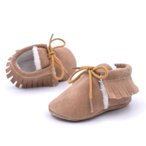 

Baby Moccasins Shoes Fringe Soft Soled Non-slip Footwear Crib Shoes PU Suede Leather First Walker Shoes, Size:12cm(Khaki)