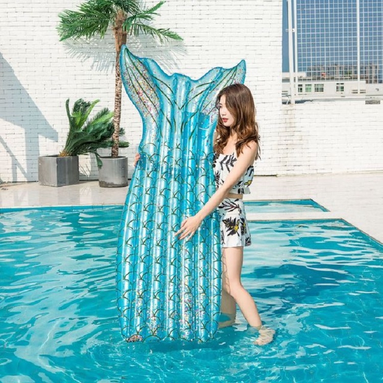 

Sequins Fish Tail Shape Floating Row Water Inflatable Floating Bed(Blue)
