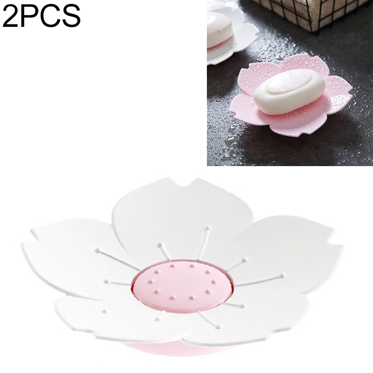

2 PCS Cherry Blossom Shape Soap Box Plastic Box(White)