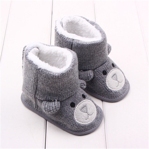 

Winter Boots Infant Toddler Newborn Cute Cartoon Bear Shoes Girls Boys First Walkers Super Keep Warm Snowfield Booties, Baby Age:12cm(Gray)