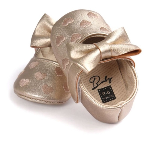 

PU Leather Moccasins Shoes Bow Fringe Soft Soled Non-slip Footwear Crib Baby Girl Shoes(Gold)