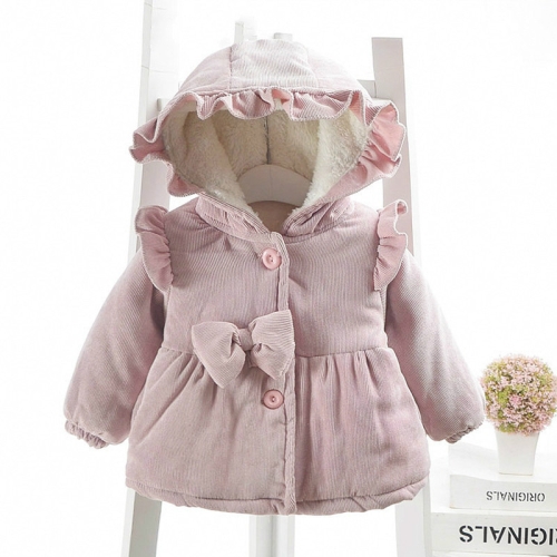 

Winter Female Baby Corduroy Hooded Bow-knot Coat, Height:80cm