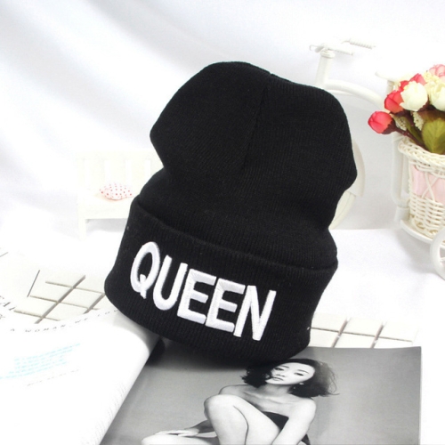 

Letter Embroidery Warm Winter Knitted Cap Hip Hop Lovers Street Dance Bonnet(white queen)