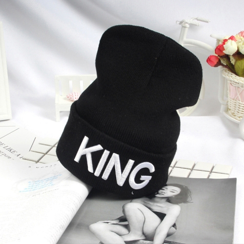 

Letter Embroidery Warm Winter Knitted Cap Hip Hop Lovers Street Dance Bonnet(white King)