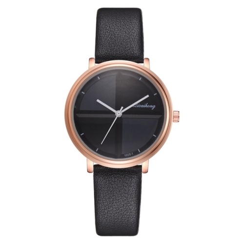 

Women Simple Style Two-color Round Dial PU Belt Quartz Watch(Black)