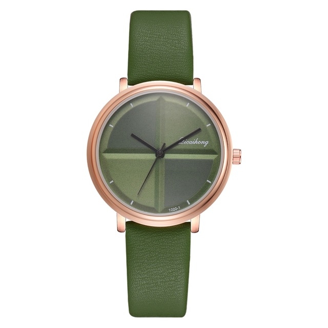 

Women Simple Style Two-color Round Dial PU Belt Quartz Watch(Green )