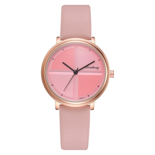 

Women Simple Style Two-color Round Dial PU Belt Quartz Watch(Pink)