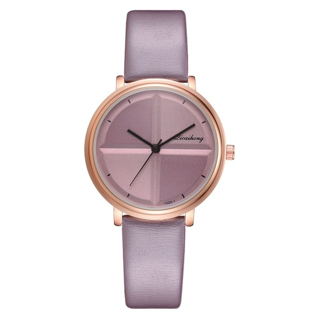 

Women Simple Style Two-color Round Dial PU Belt Quartz Watch(Purple)