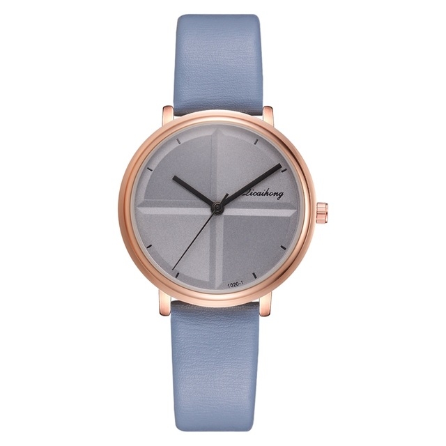 

Women Simple Style Two-color Round Dial PU Belt Quartz Watch(Sky Blue)
